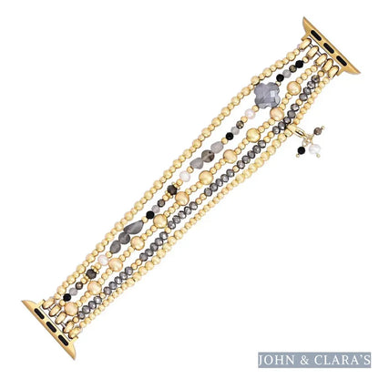 Gray Crystal Beaded Apple Watch Band with Clover Charm