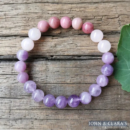 Natural Amethyst Rose Quartz & Rhodonite Bead Bracelet