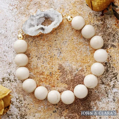 Natural Druzy Picture Jasper & Rose Quartz Bracelet Set