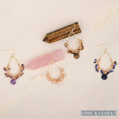 Natural Rose Quartz Crystal Bead Drop Earrings