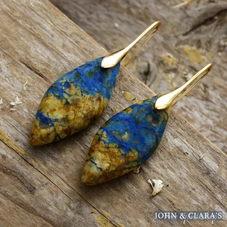 Brown & Blue Jasper Leaf Shape Earrings