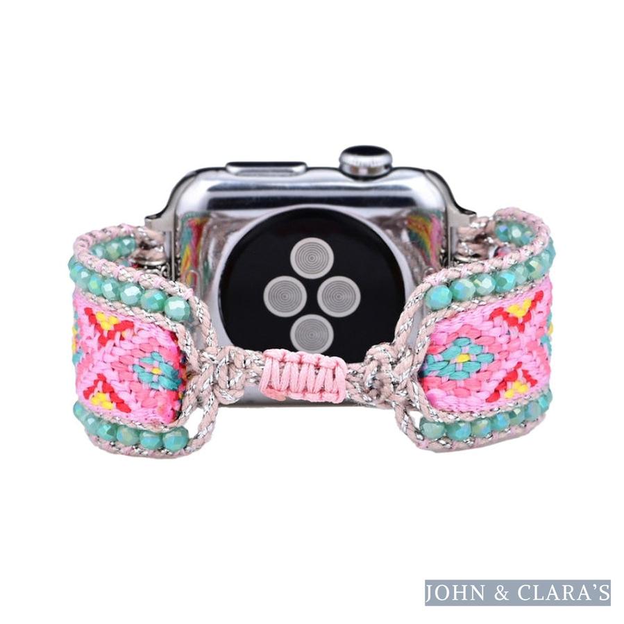 Candy Pink & Turquoise Braided Woven Nylon Adjustable Apple Watch Band