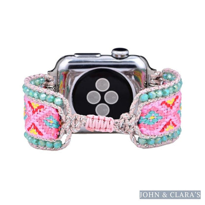 Candy Pink & Turquoise Braided Woven Nylon Adjustable Apple Watch Band