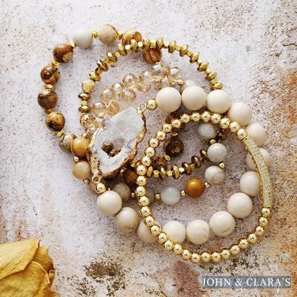 Natural Druzy Picture Jasper & Rose Quartz Bracelet Set