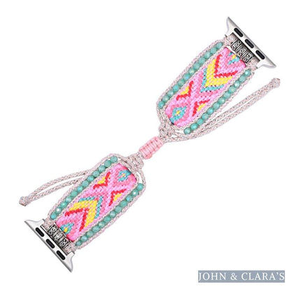 Candy Pink & Turquoise Braided Woven Nylon Adjustable Apple Watch Band