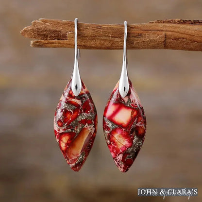 Red Imperial Jasper Leaf Earrings