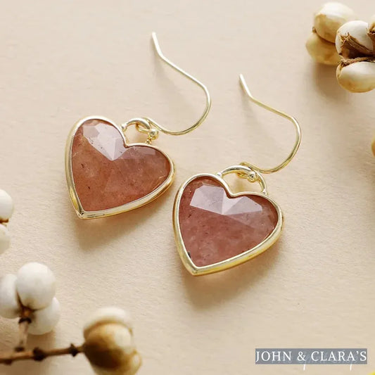 Strawberry Quartz Heart Drop Earrings