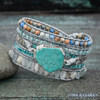 Natural Aquamarine & Turquoise Howlite Slice Wrap Bracelet