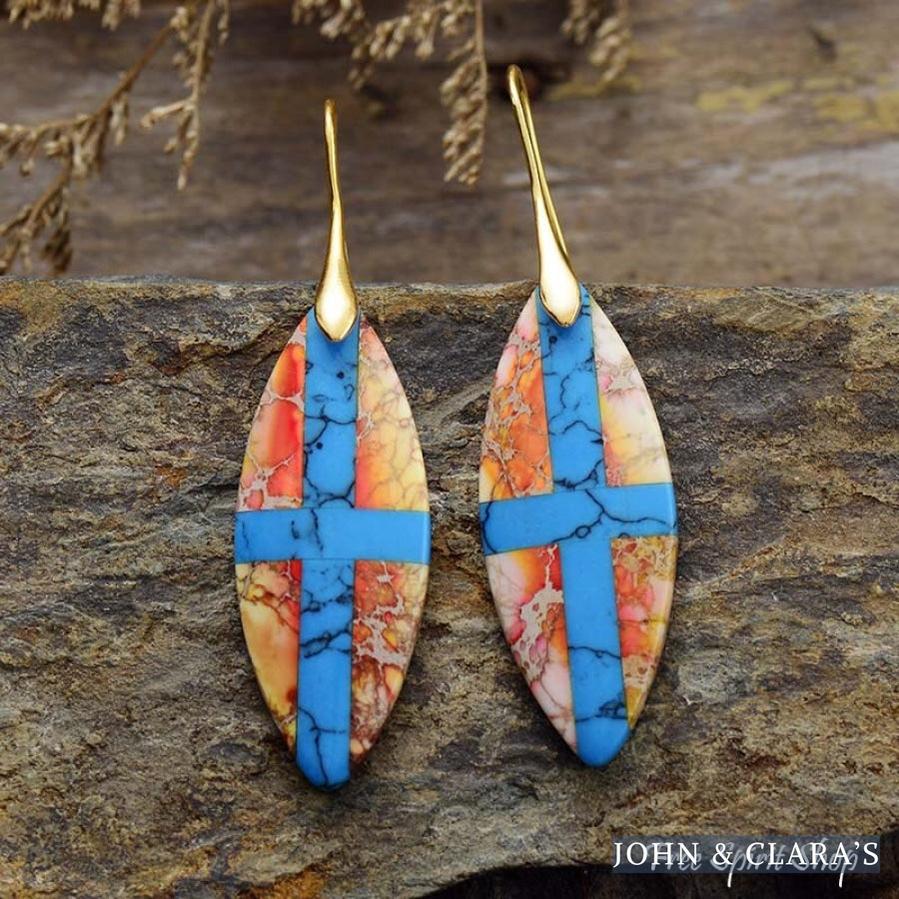 Blue Cross Imperial Jasper Drop Earrings