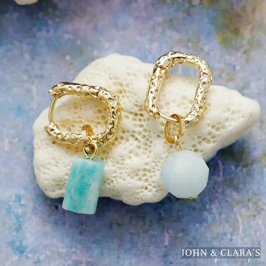 Asymmetrical Natural Amazonite Hoop Earrings