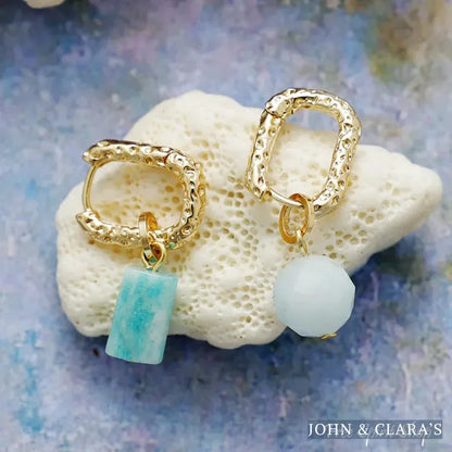 Asymmetrical Natural Amazonite Hoop Earrings