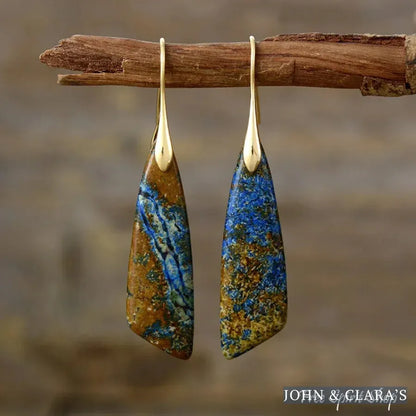 Brown & Blue Jasper Leaf Shape Earrings