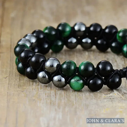 Natural Tiger Eye Hematite & Black Onyx Bead Bracelet