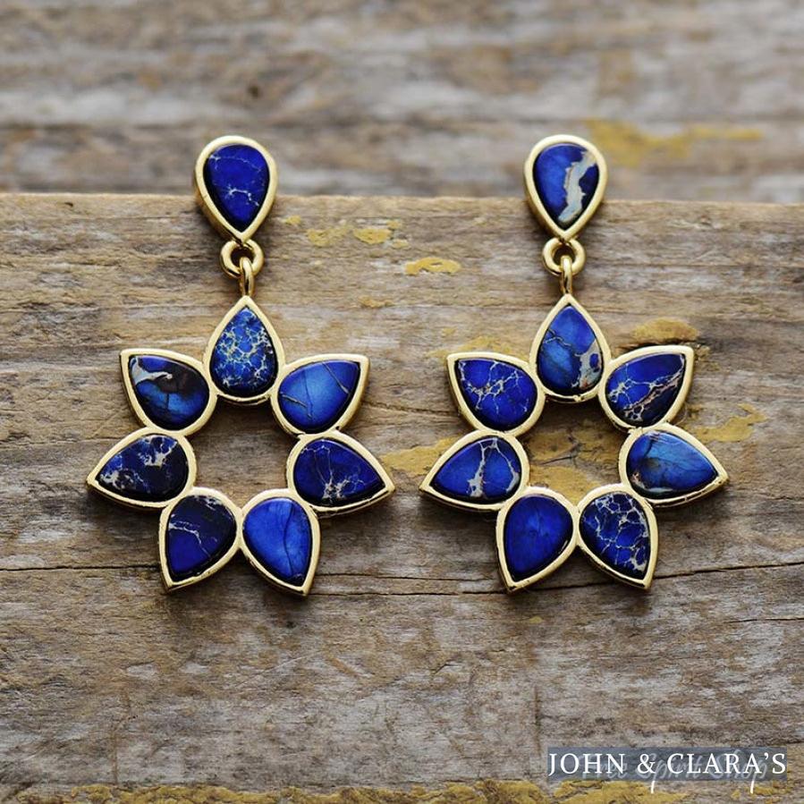 Handmade Colorful Jasper Flower Earrings