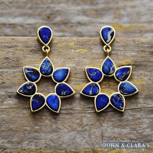 Handmade Colorful Jasper Flower Earrings