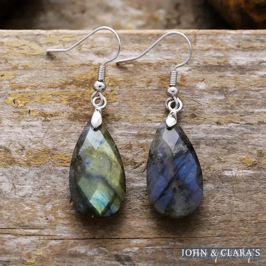 Natural Labradorite Faceted Drop Earrings