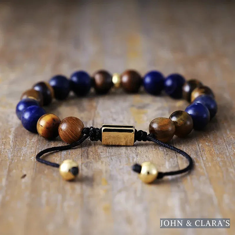 Natural Tiger Eye & Sodalite Adjustable Bead Bracelet