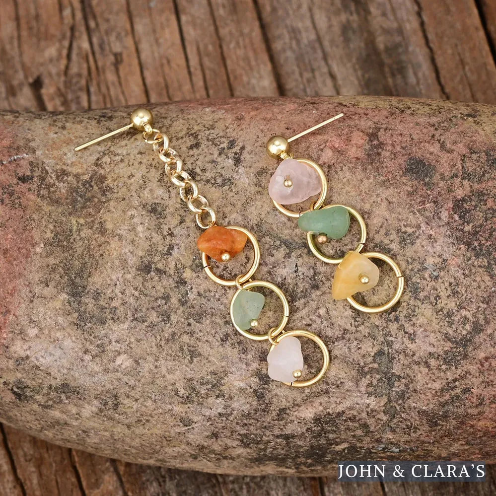 3 Natural Stone Mismatched Drop Earrings