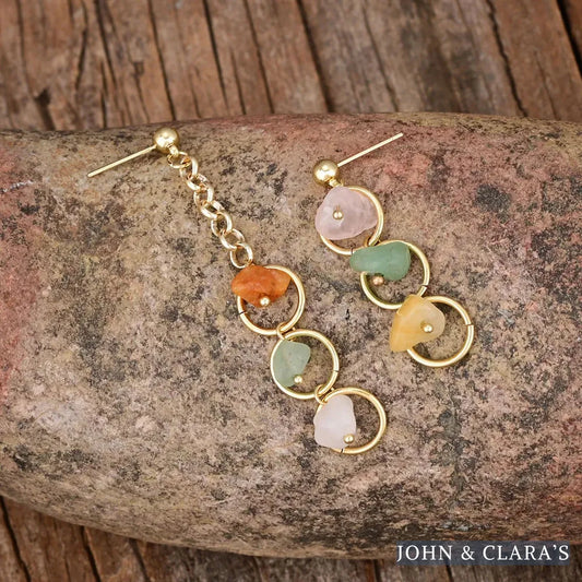 3 Natural Stone Mismatched Drop Earrings