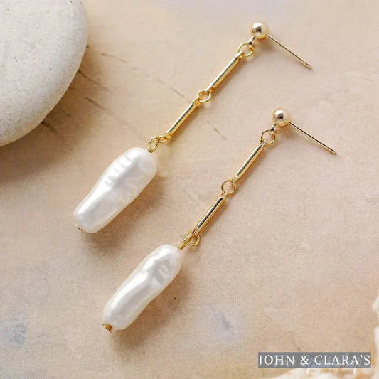 Freshwater Irregular Pearl Long Drop Earrings