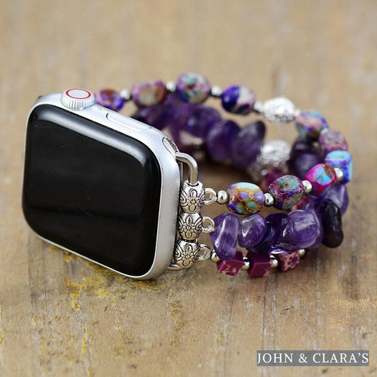 Amethyst & Purple Jasper Elastic Beaded Apple Watch Band