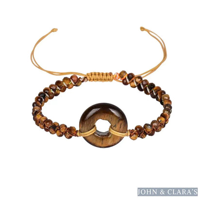 Tiger Eye Circle Charm Adjustable Bracelet – Symbol of Strength & Protection