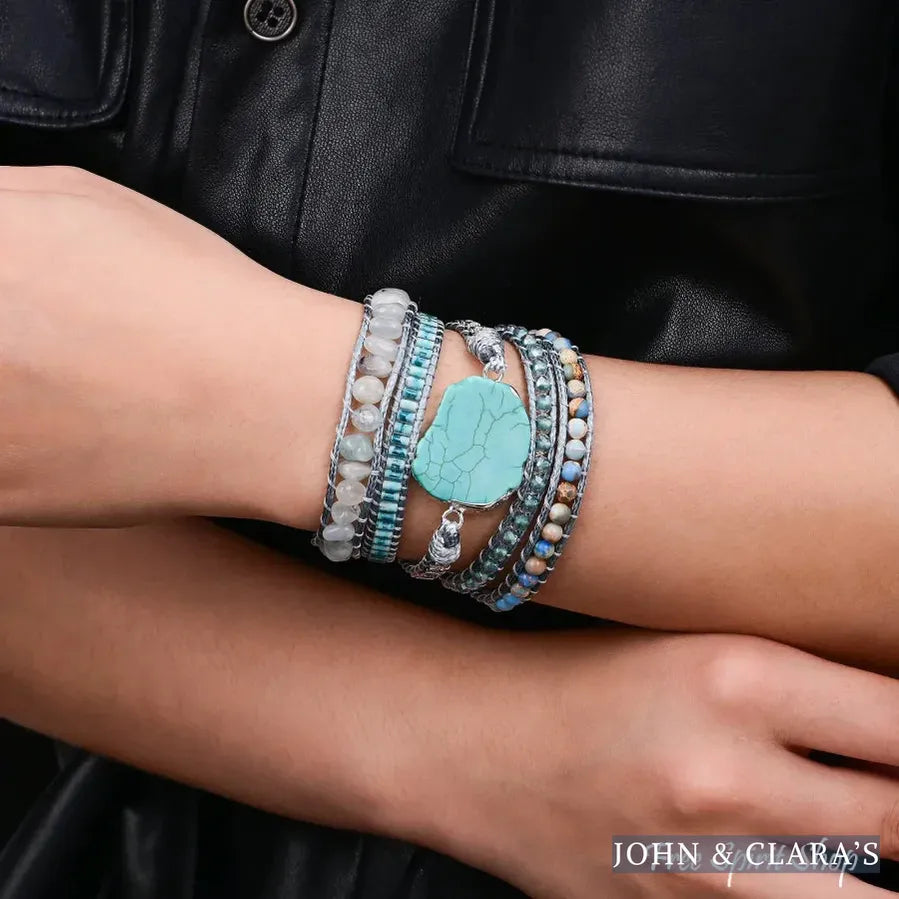 Natural Aquamarine & Turquoise Howlite Slice Wrap Bracelet