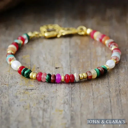 Mixed Multi-Color Natural Stone Bead & Pearl Bracelet