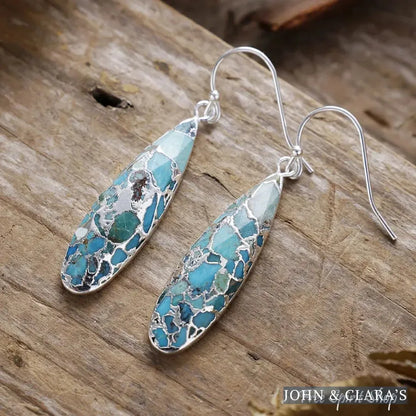 Turquoise Mosaic Jasper Dangle Earrings