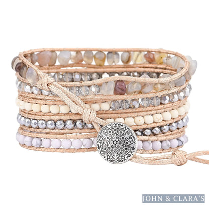 White Howlite & Botswana Agate Bead Wrap Bracelet