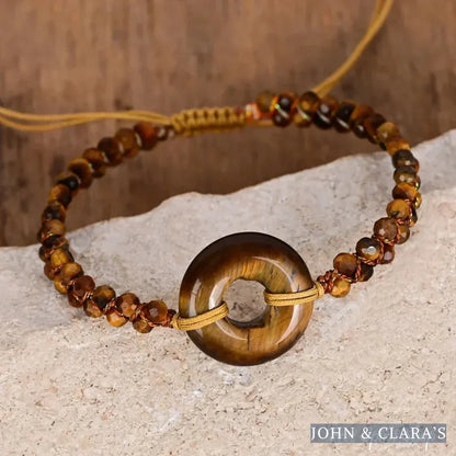 Tiger Eye Circle Charm Adjustable Bracelet – Symbol of Strength & Protection