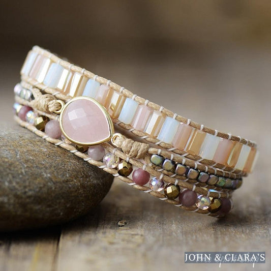 Natural Rose Quartz & Rainbow Hematite Beaded Wrap Bracelet