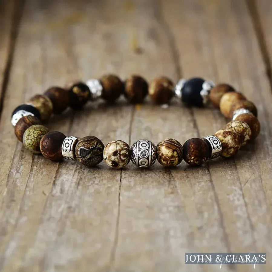 Natural Black Onyx & Picture Jasper Bracelet Set