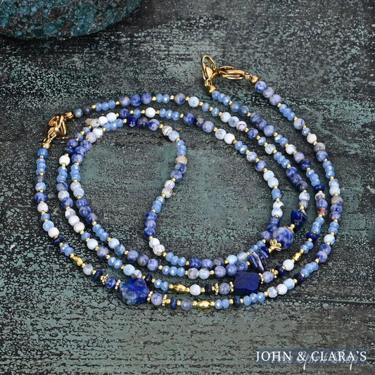 4-in-1 Natural Blue Sodalite & Lapis Lazuli Beaded Chain