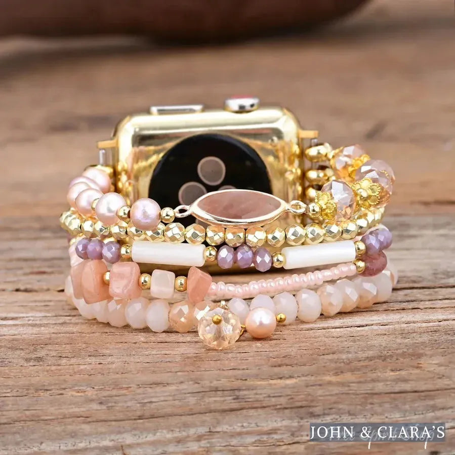 Natural Pink Aventurine & Pearl Apple Watch Bracelet