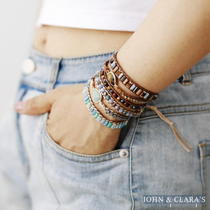 Natural Amazonite Drop & Crystal Bead Wrap Bracelet