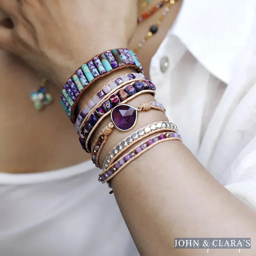 Handmade Purple Jasper & Amethyst Teardrop Wrap Bracelet