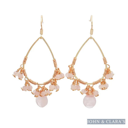 Natural Rose Quartz Crystal Bead Drop Earrings