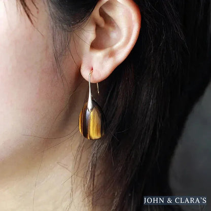 Natural Tiger Eye Drop Earrings