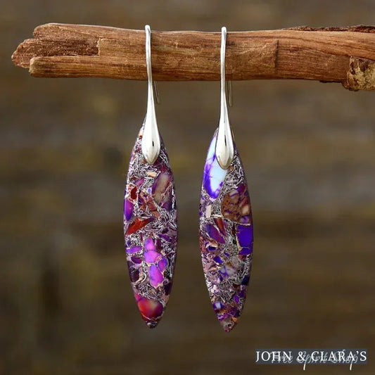 Purple Jasper Leaf Shape Drop Earrings