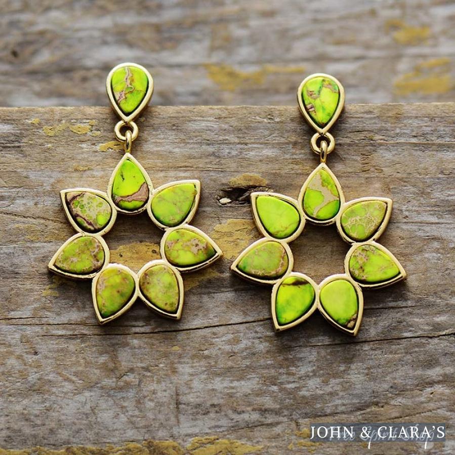 Handmade Colorful Jasper Flower Earrings