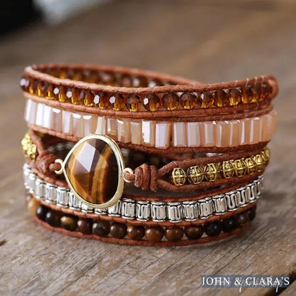 Natural Tiger Eye & Brown Bead Wrap Bracelet