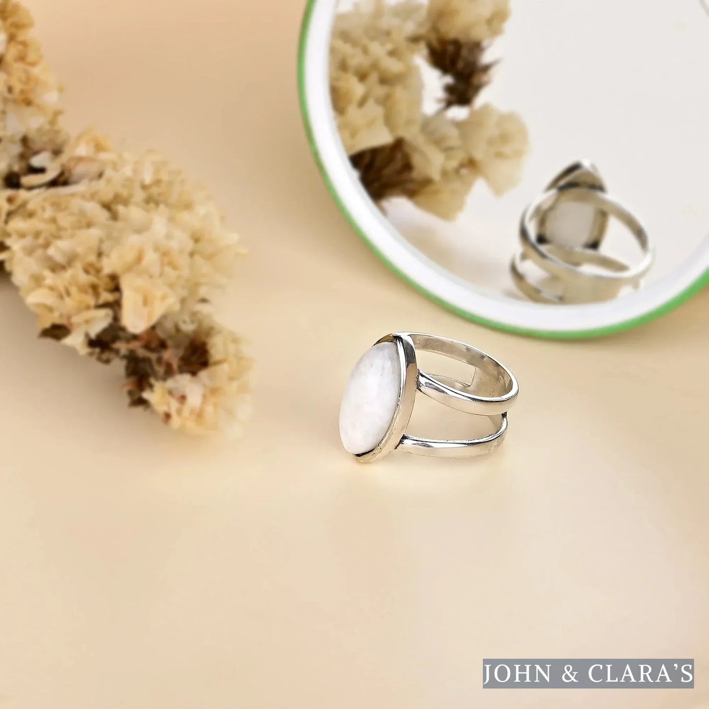 Natural Moonstone Almond Shape Ring