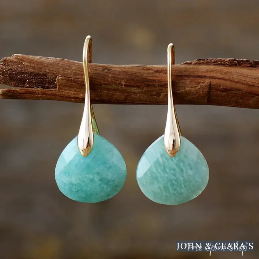 Natural Amazonite Water Drop Earrings