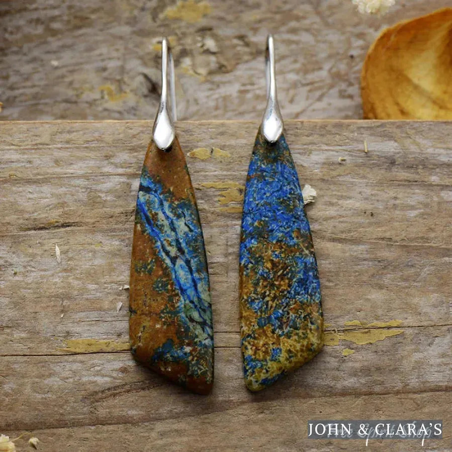 Brown & Blue Jasper Leaf Shape Earrings