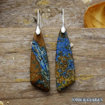 Brown & Blue Jasper Leaf Shape Earrings