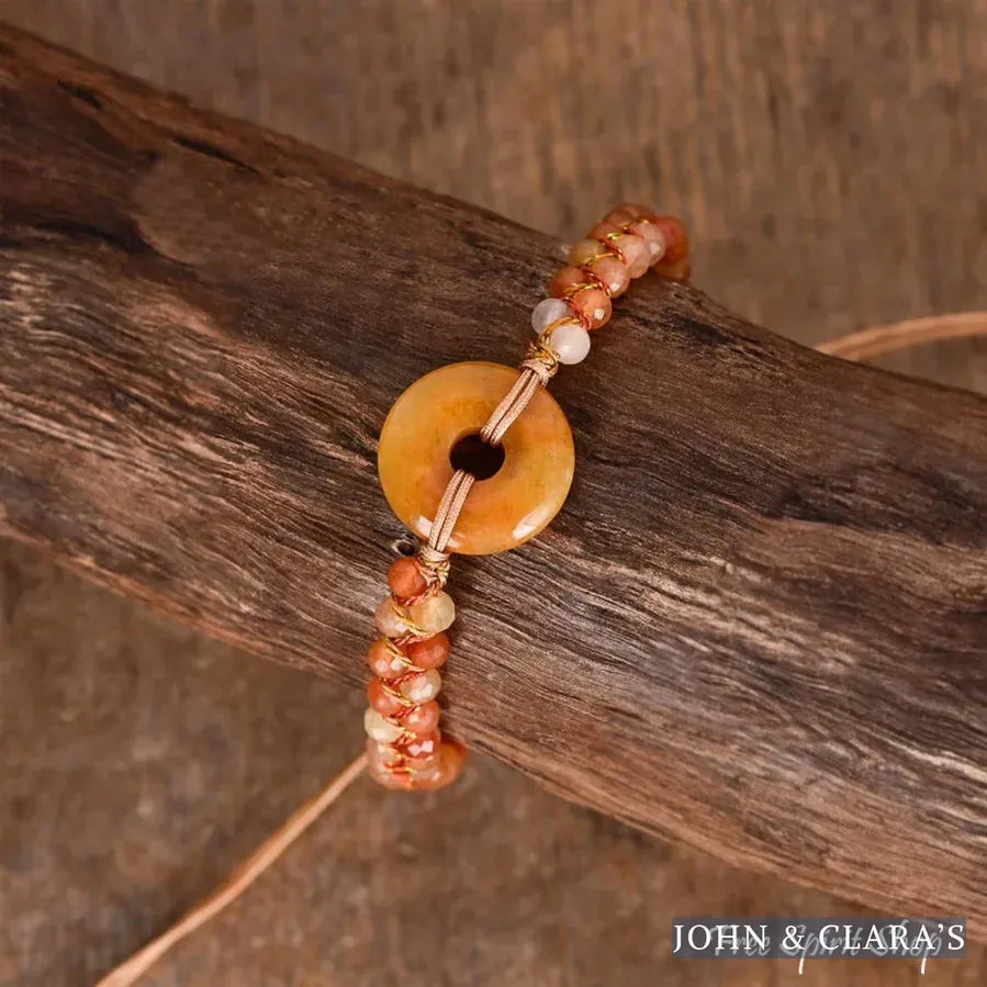 Orange Agate Circle Charm Adjustable Bracelet – Symbol of Creativity & Balance