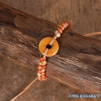 Orange Agate Circle Charm Adjustable Bracelet – Symbol of Creativity & Balance