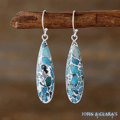 Turquoise Mosaic Jasper Dangle Earrings