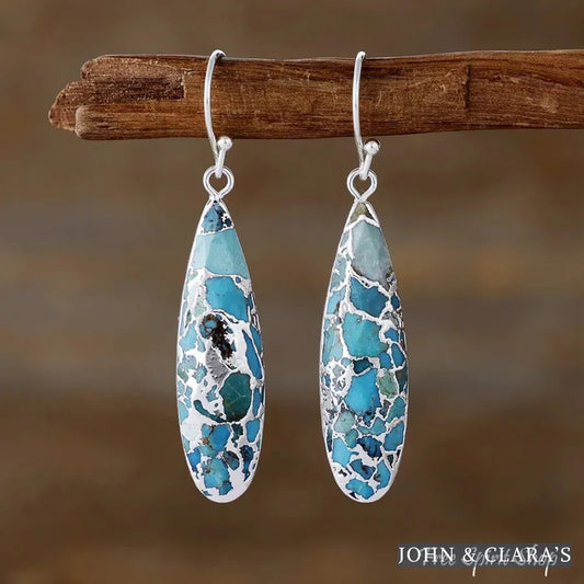 Turquoise Mosaic Jasper Dangle Earrings